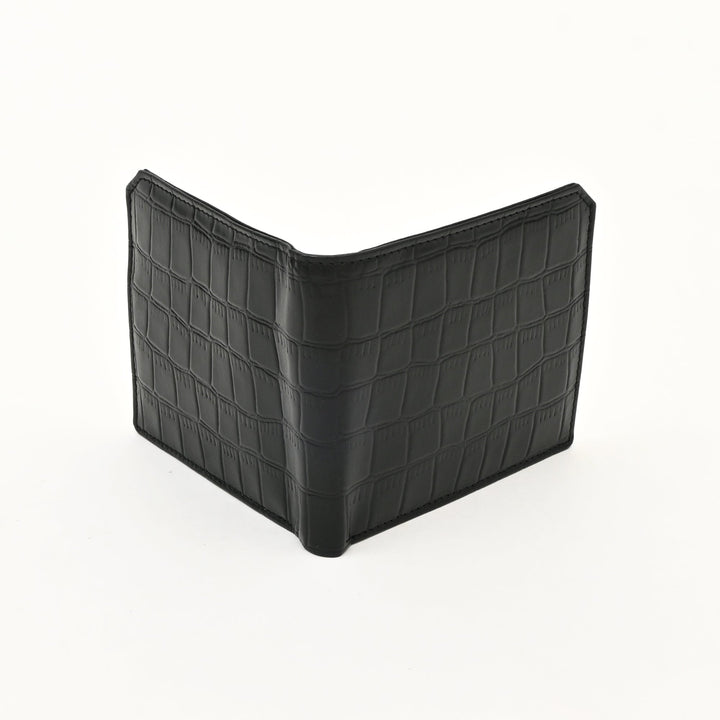 Luxury Black Napa Leather Wallet – Slim Croc-Pattern Design with Coin Pocket & Card Slots
