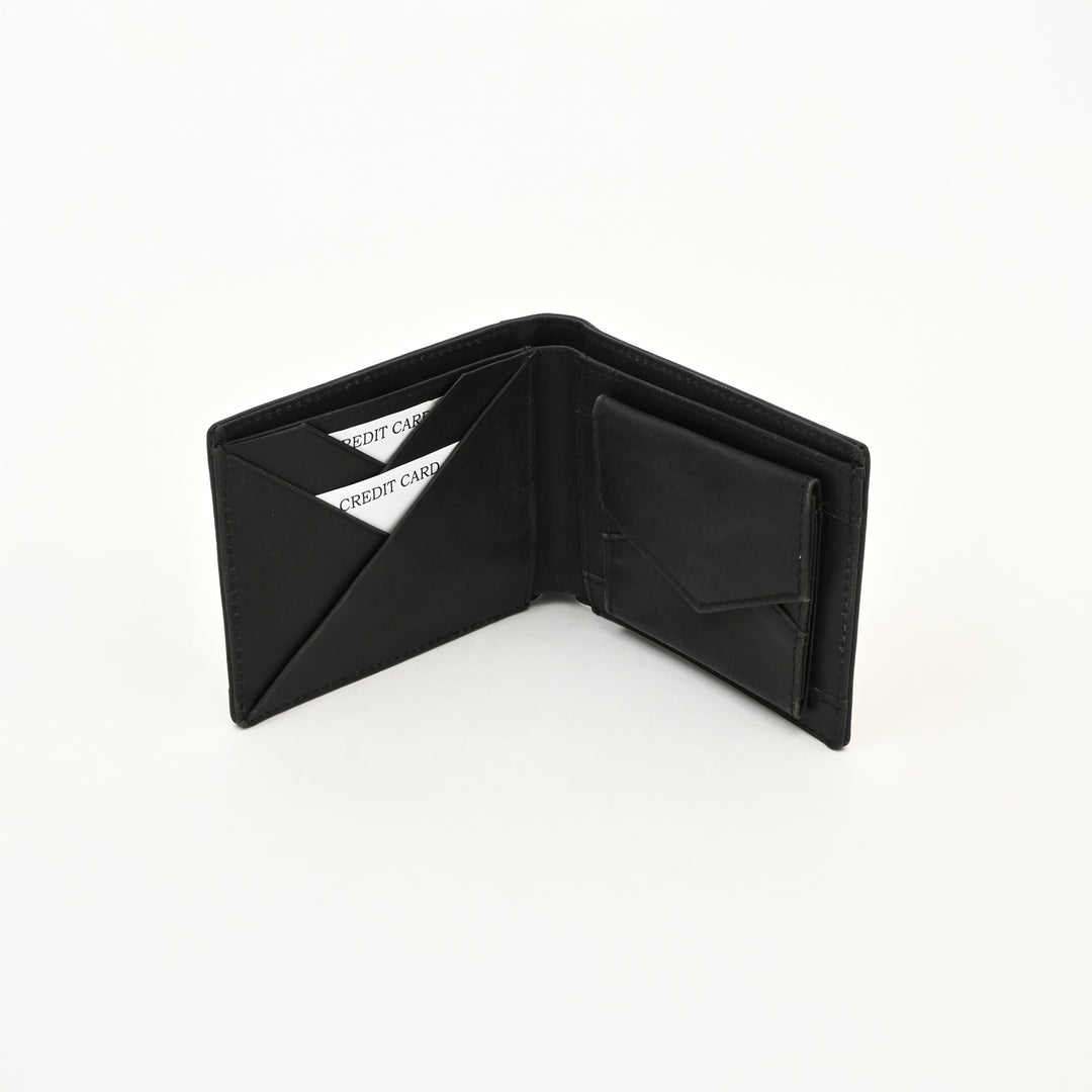 Leather Wallet 1S Crnblk – Premium Black Full-Grain Leather Wallet for Men with Coin Pocket & 6 Card Slots