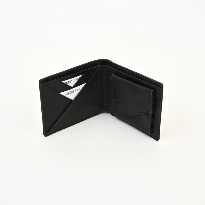 Leather Wallet 1S Crnblk – Premium Black Full-Grain Leather Wallet for Men with Coin Pocket & 6 Card Slots