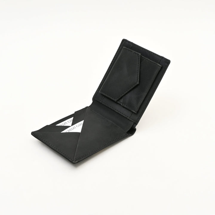 Leather Wallet 1S Crnblk – Premium Black Full-Grain Leather Wallet for Men with Coin Pocket & 6 Card Slots