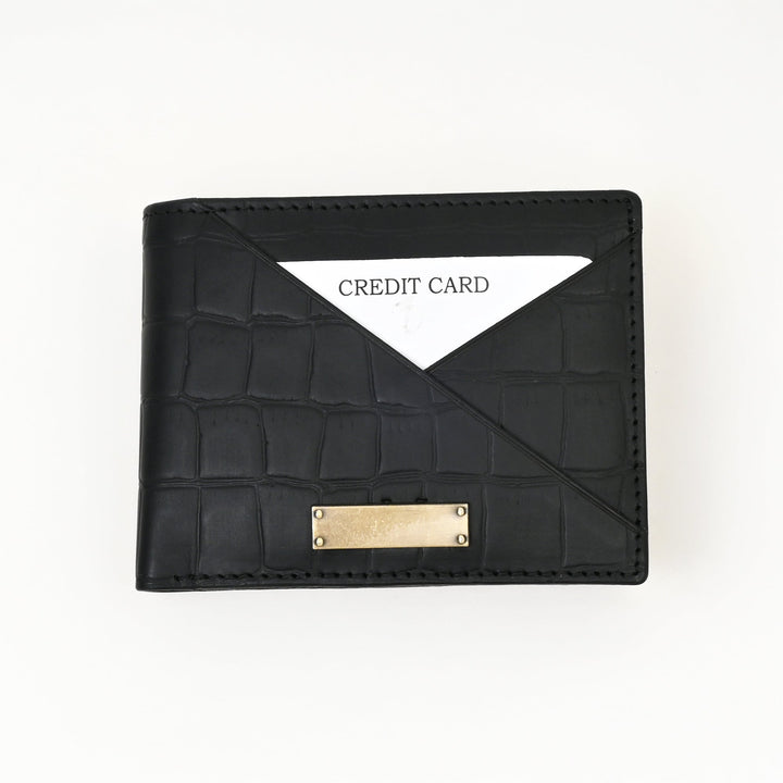 Leather Wallet 1S Croblk – Black Croc Look Napa Leather Men’s Wallet with 6 Card Slots & Coin Pocket