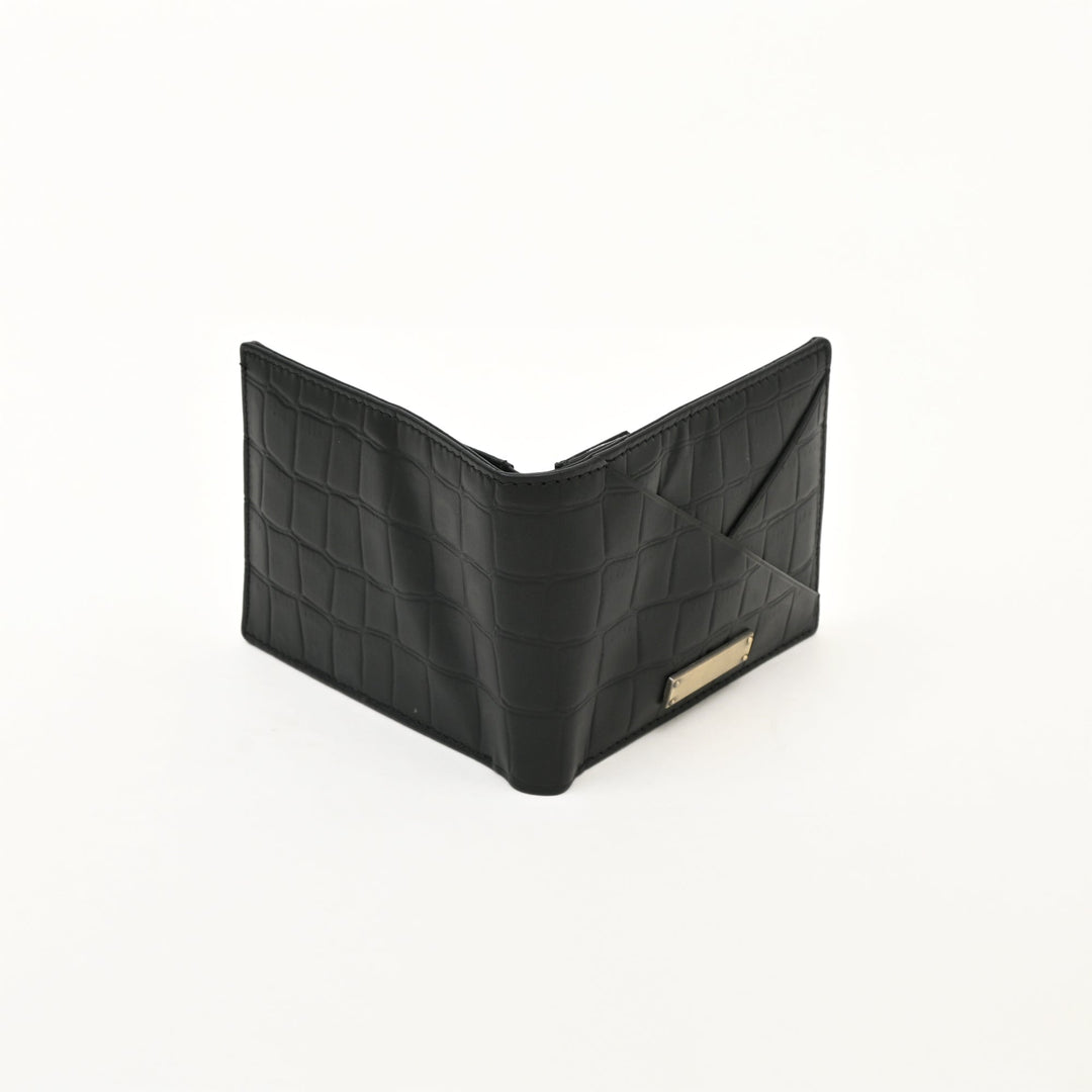 Leather Wallet 1S Croblk – Black Croc Look Napa Leather Men’s Wallet with 6 Card Slots & Coin Pocket