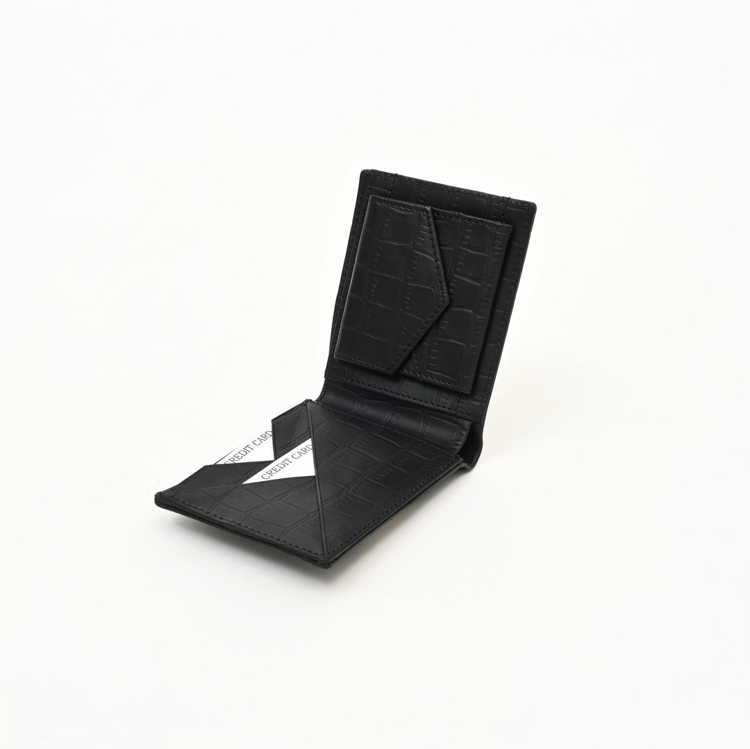 Leather Wallet 1S Croblk – Black Croc Look Napa Leather Men’s Wallet with 6 Card Slots & Coin Pocket