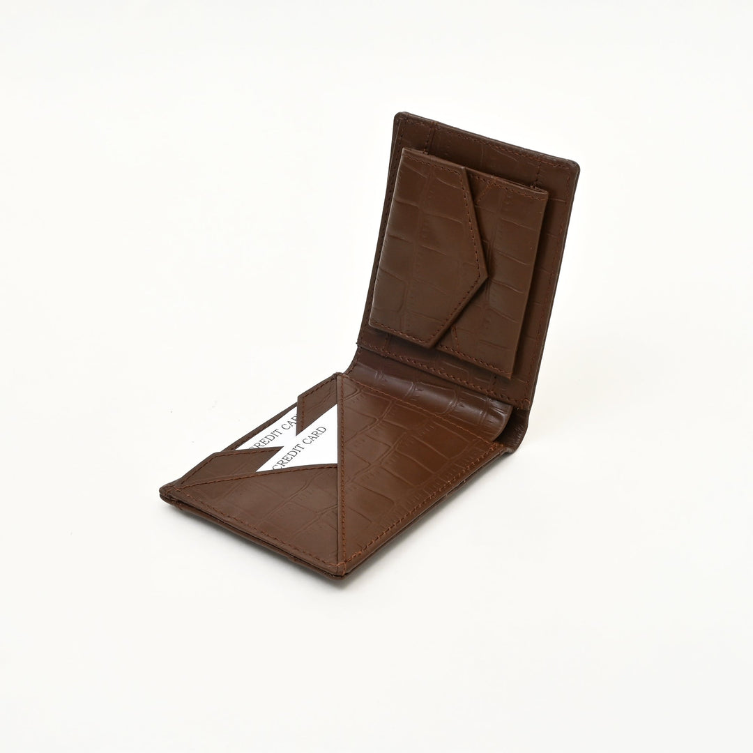 Leather Wallet 2S Crobrn – Premium Brown Croc-Embossed Napa Leather Wallet for Men with Coin Pocket & Card Slots