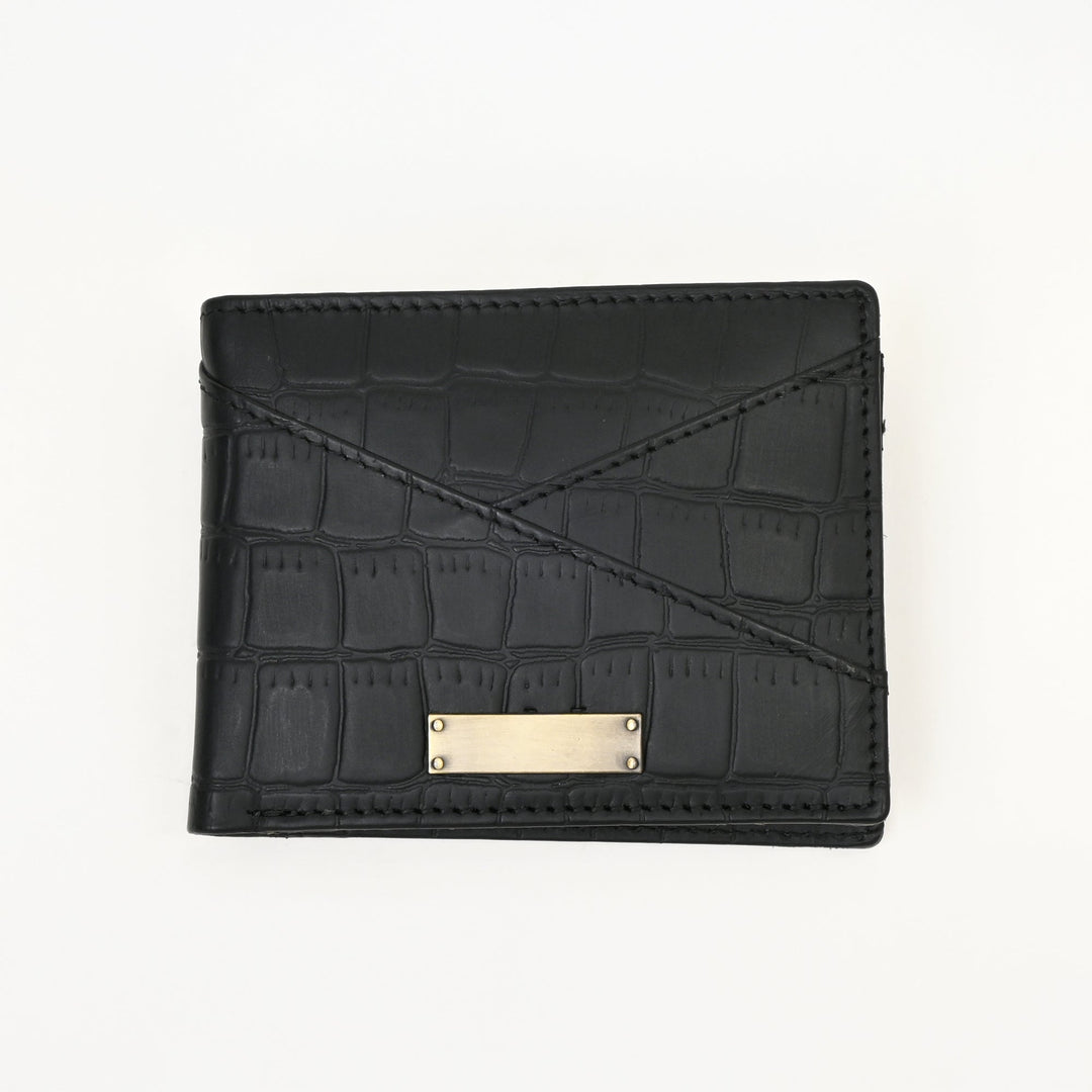 Premium Black Croc Look Napa Leather Wallet – Slim Design with Coin Pocket & Card Slots