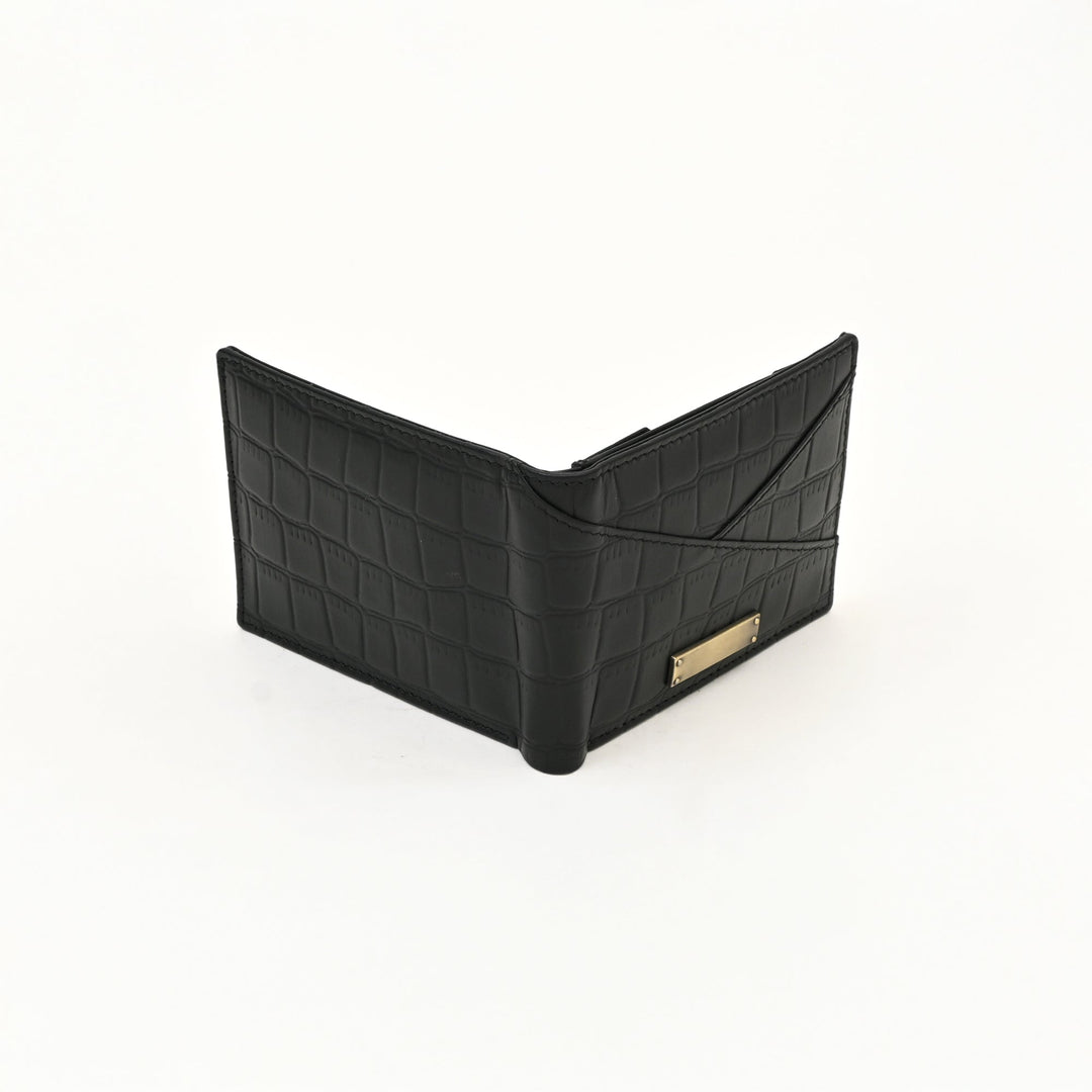 Premium Black Croc Look Napa Leather Wallet – Slim Design with Coin Pocket & Card Slots