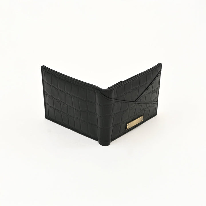 Premium Black Croc Look Napa Leather Wallet – Slim Design with Coin Pocket & Card Slots