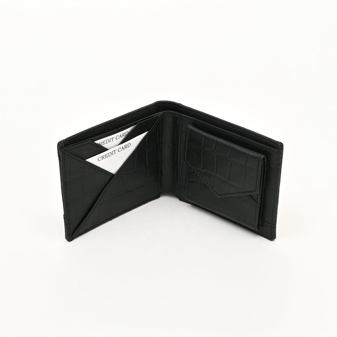 Premium Black Croc Look Napa Leather Wallet – Slim Design with Coin Pocket & Card Slots