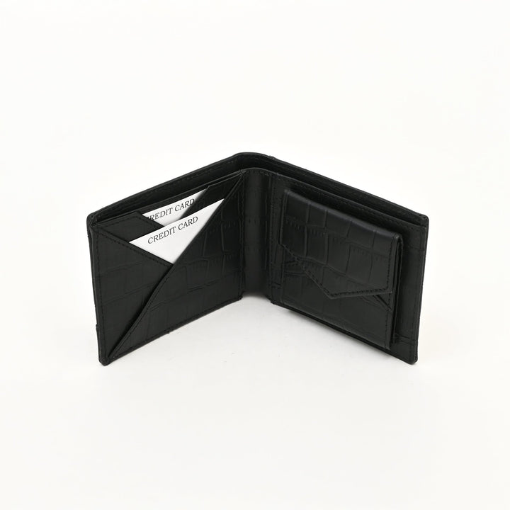 Premium Black Croc Look Napa Leather Wallet – Slim Design with Coin Pocket & Card Slots