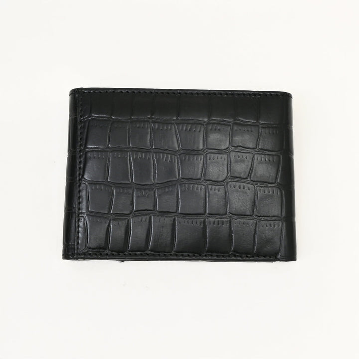 Men’s Leather Wallet 3S Scrblk – Premium Black Croc Look Napa Leather Wallet with Coin Pocket & 6 Card Slots | Elegant Slim Bifold Wallet