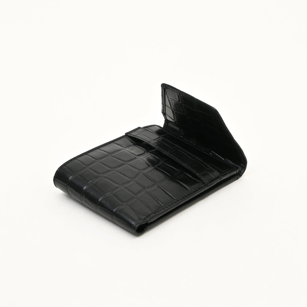 Men’s Leather Wallet 3S Scrblk – Premium Black Croc Look Napa Leather Wallet with Coin Pocket & 6 Card Slots | Elegant Slim Bifold Wallet