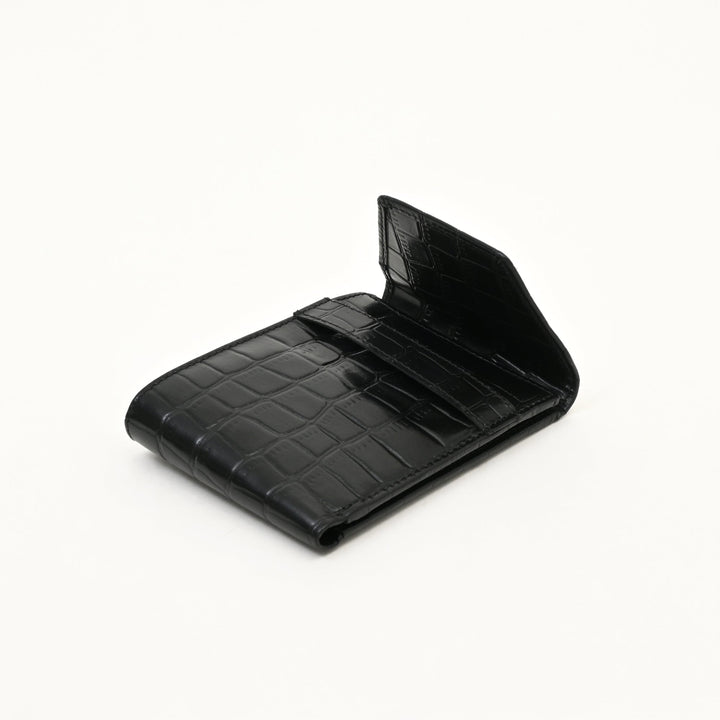 Men’s Leather Wallet 3S Scrblk – Premium Black Croc Look Napa Leather Wallet with Coin Pocket & 6 Card Slots | Elegant Slim Bifold Wallet