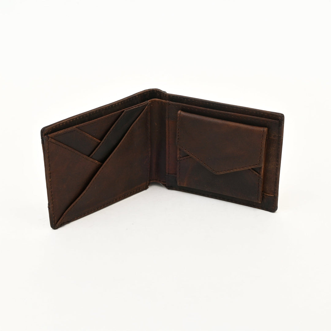 Men’s Leather Wallet 2S Crnbrn – Premium Brown Waxy Full-Grain Leather Wallet with Coin Pocket & 4 Card Slots | Elegant Slim Bifold Design