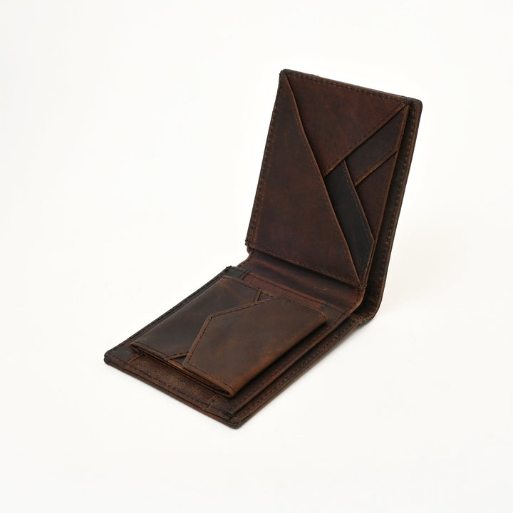 Men’s Leather Wallet 2S Crnbrn – Premium Brown Waxy Full-Grain Leather Wallet with Coin Pocket & 4 Card Slots | Elegant Slim Bifold Design