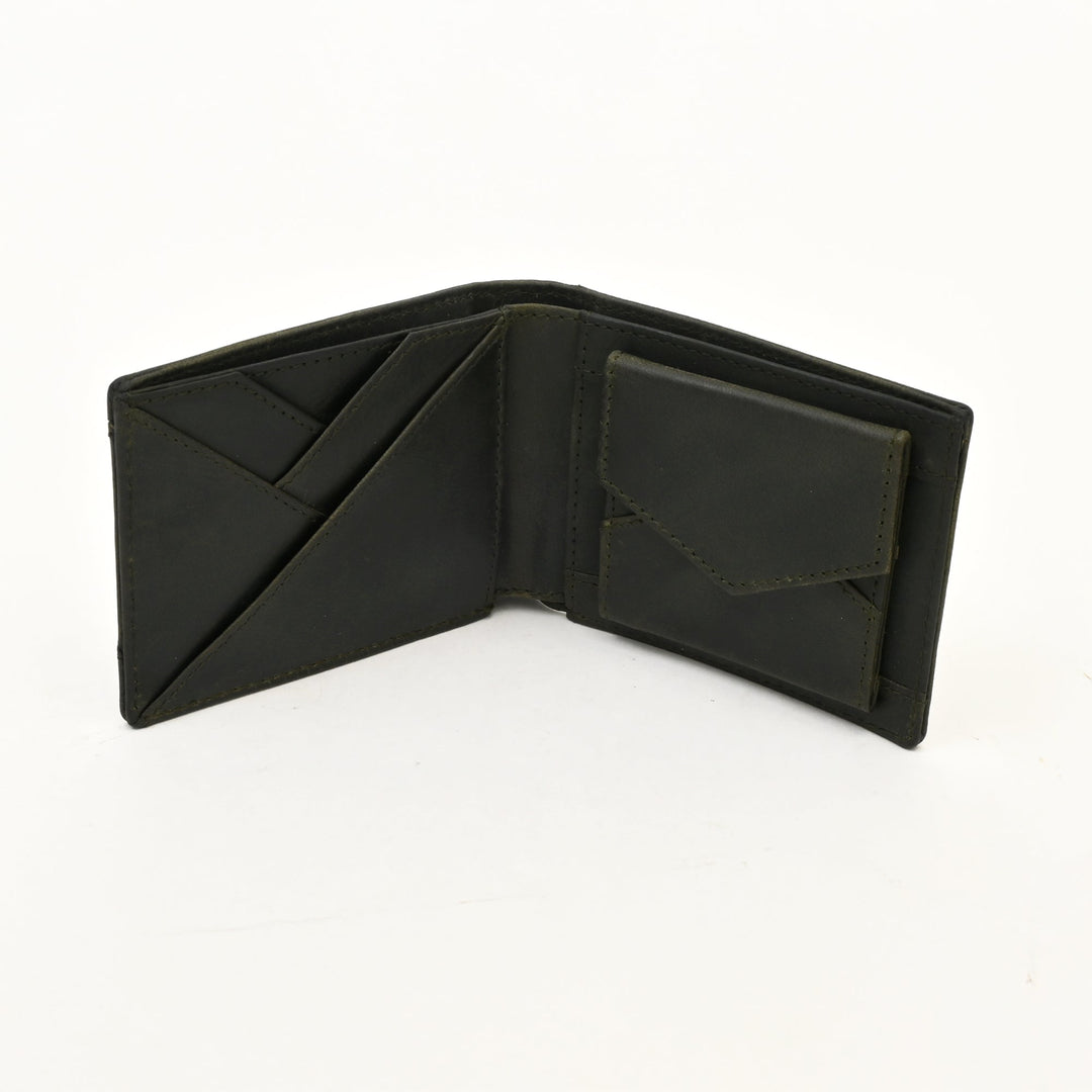 Leather Wallet 2S Crnblk – Premium Black Full-Grain Leather Slim Wallet for Men with Coin Pocket & Card Slots