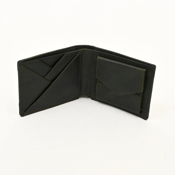 Leather Wallet 2S Crnblk – Premium Black Full-Grain Leather Slim Wallet for Men with Coin Pocket & Card Slots