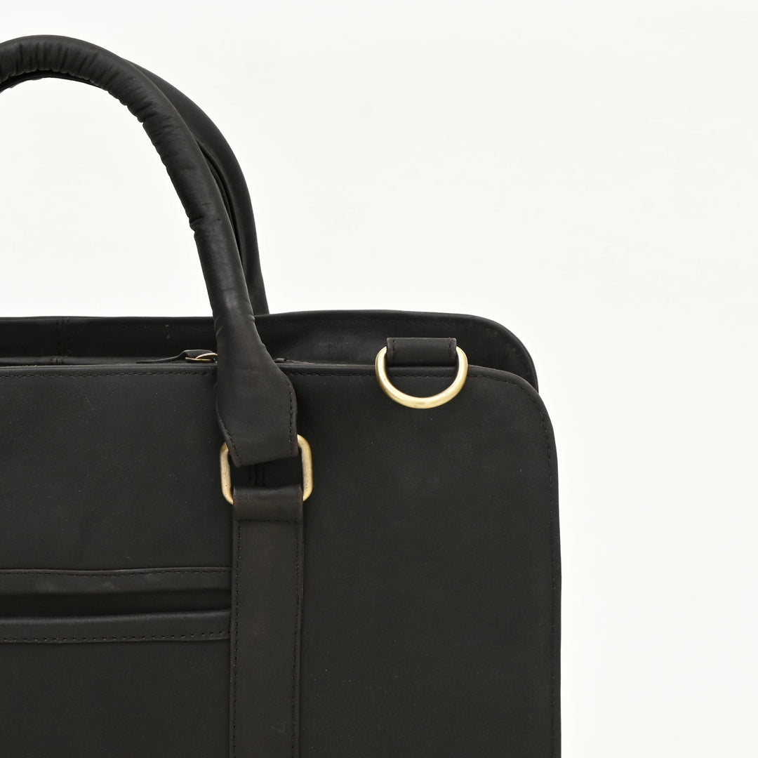 Premium Full-Grain Brown Napa Leather Laptop Business Bag for Men | 15.6 Inch Office & Travel Briefcase with Padded Laptop Sleeve & Multiple Compartments