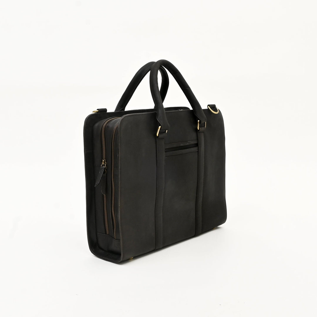 Premium Full-Grain Brown Napa Leather Laptop Business Bag for Men | 15.6 Inch Office & Travel Briefcase with Padded Laptop Sleeve & Multiple Compartments