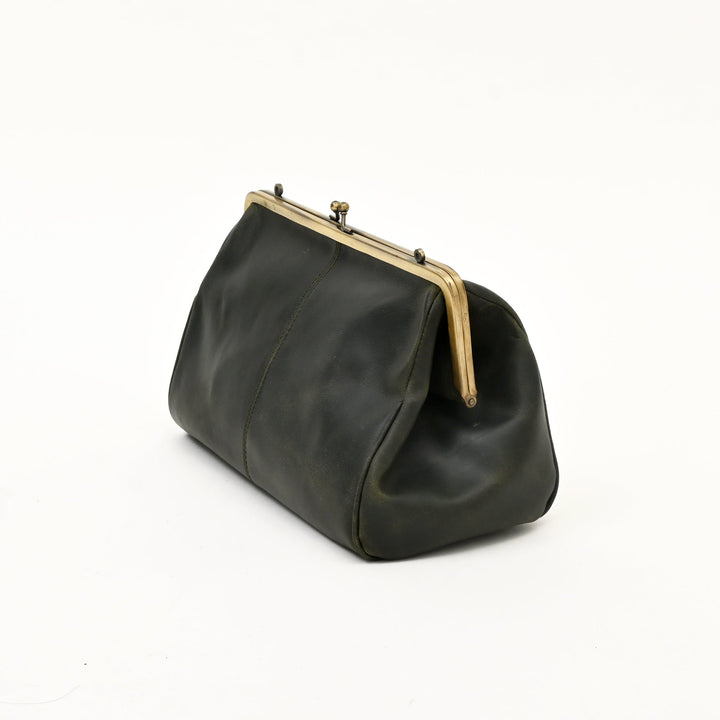 Premium Full-Grain Green Leather Sling Bag | Croc Texture | Elegant Kiss-Lock Side Bag for Women