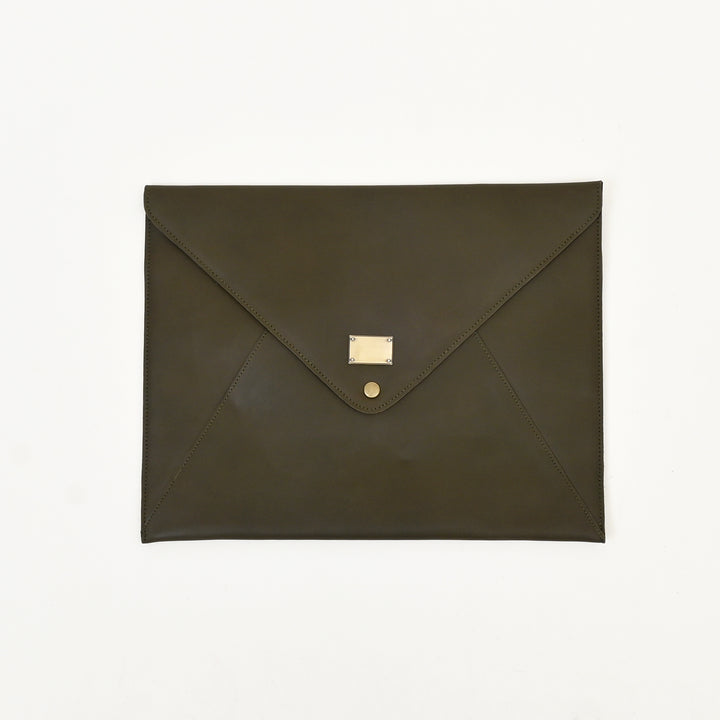 Leather Laptop Sleeve 16” Green – Premium Nappa Leather Laptop Sleeve with Velvet Lining & Button Closure