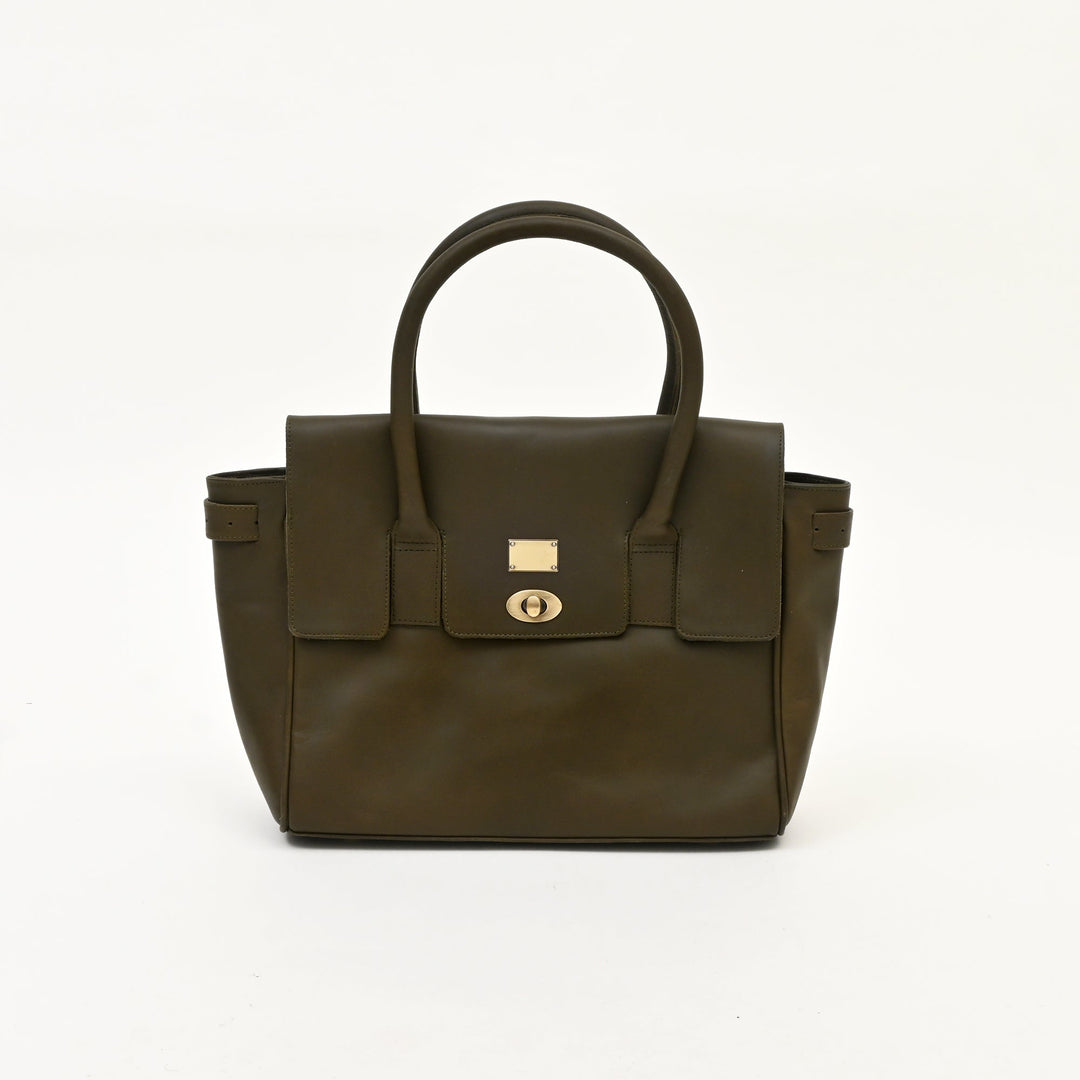 Premium Full-Grain Green Napa Leather Handbag for Women | Elegant Twist-Lock Flap Shoulder Bag with Adjustable Strap & Spacious Compartment