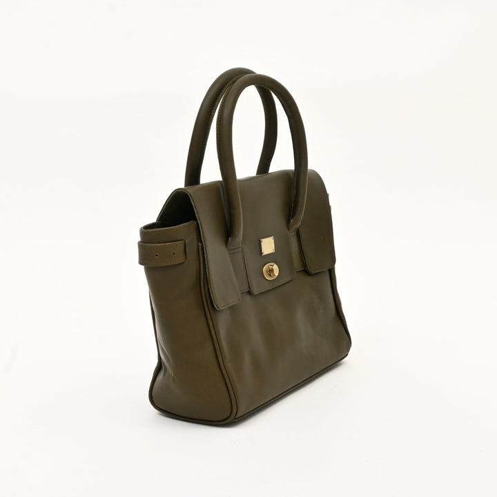 Premium Full-Grain Green Napa Leather Handbag for Women | Elegant Twist-Lock Flap Shoulder Bag with Adjustable Strap & Spacious Compartment