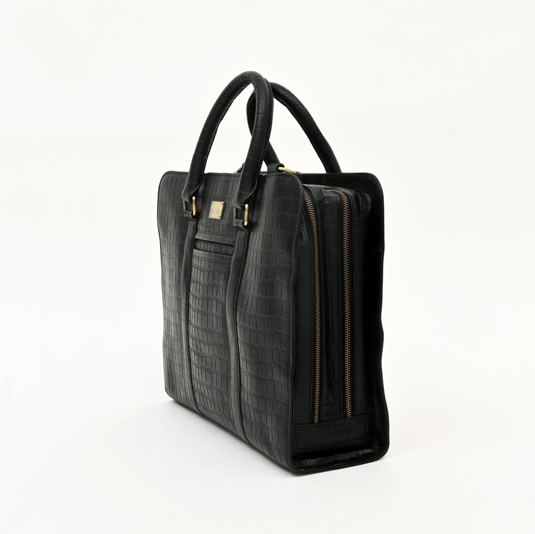 Premium Full-Grain Black Croc-Look Leather Laptop Business Bag for Men | 15.6 Inch Office & Travel Briefcase with Padded Laptop Sleeve & Dual Compartments