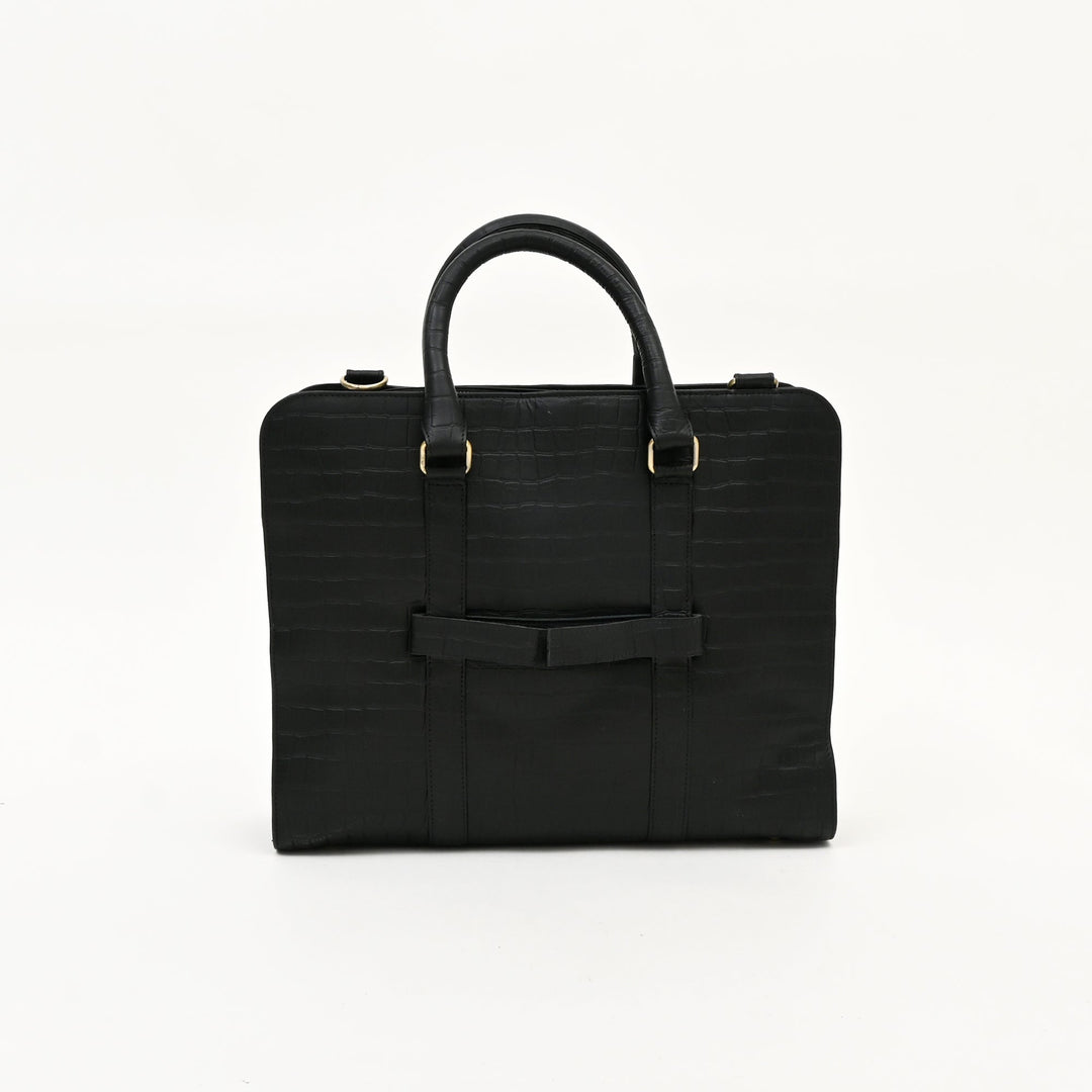 Premium Full-Grain Black Croc-Look Leather Laptop Business Bag for Men | 15.6 Inch Office & Travel Briefcase with Padded Laptop Sleeve & Dual Compartments