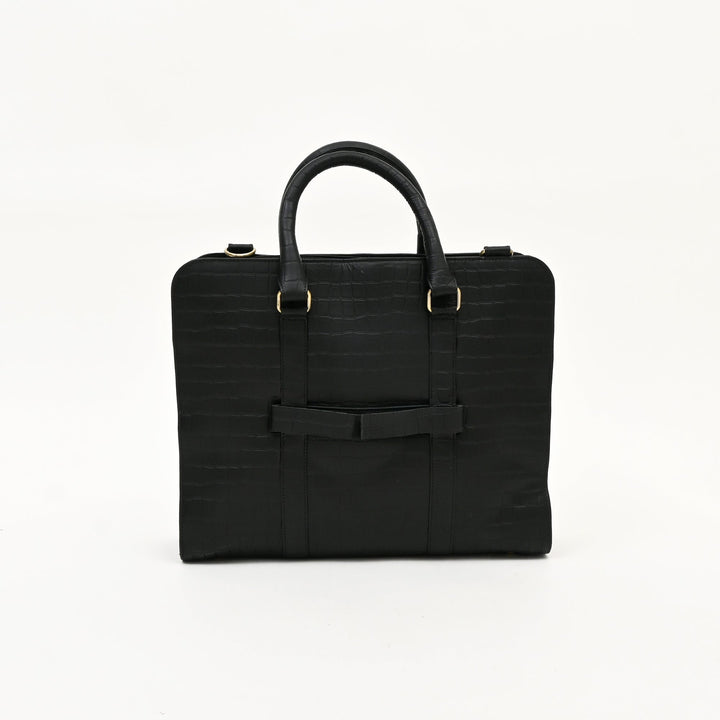 Premium Full-Grain Black Croc-Look Leather Laptop Business Bag for Men | 15.6 Inch Office & Travel Briefcase with Padded Laptop Sleeve & Dual Compartments