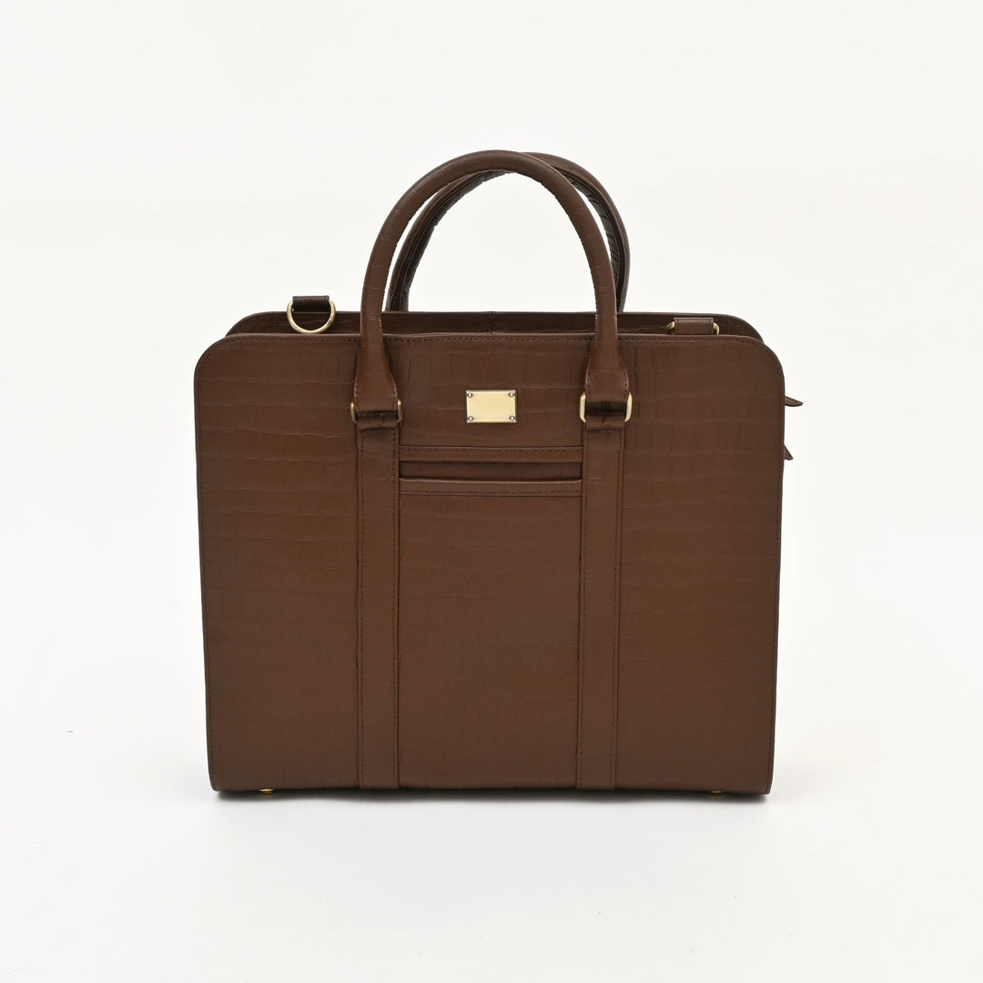 Luxury Brown Croc Leather Laptop Bag for Professionals – 15.6 Inch Business Briefcase with Dual Compartments
