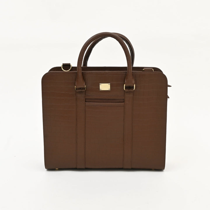 Luxury Brown Croc Leather Laptop Bag for Professionals – 15.6 Inch Business Briefcase with Dual Compartments