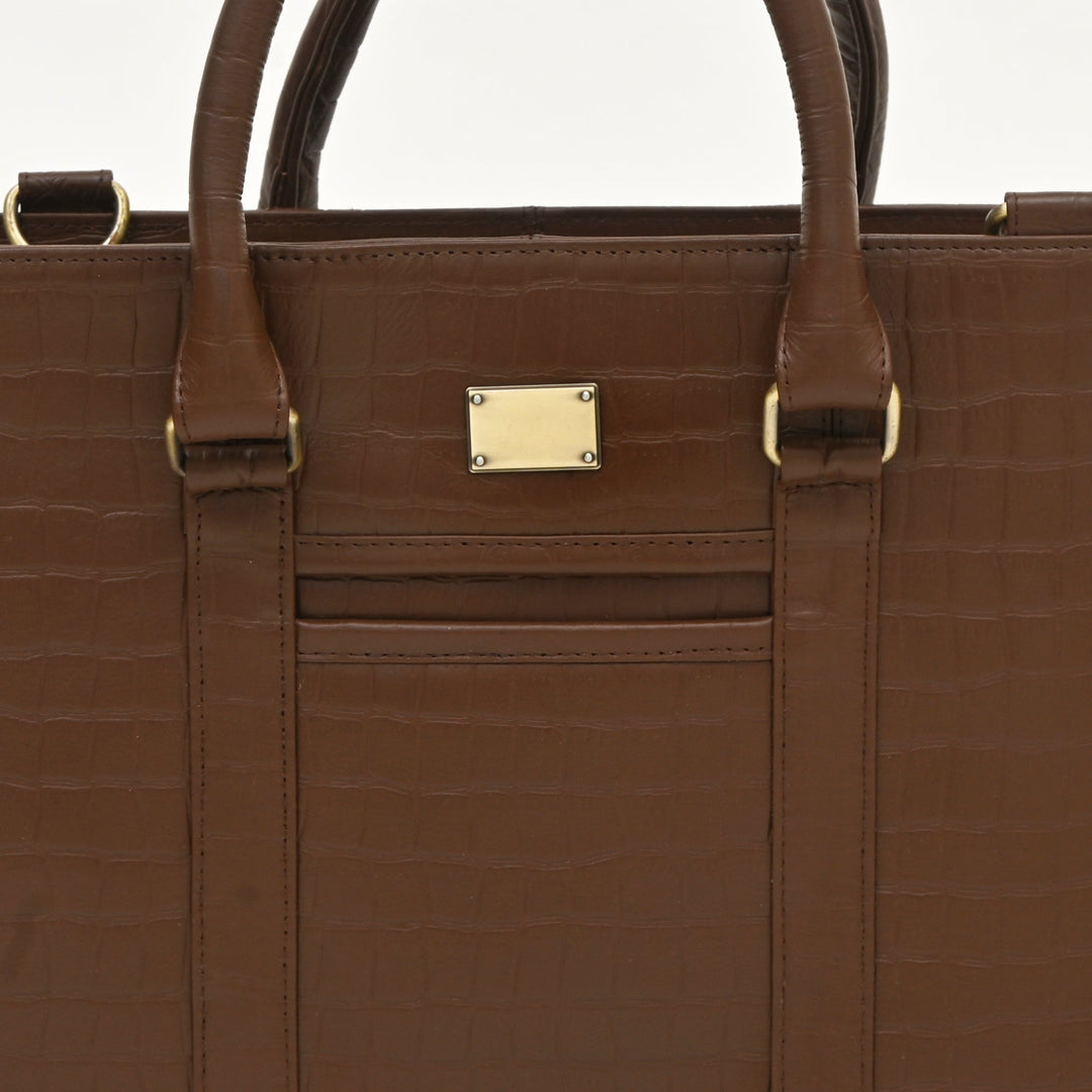Luxury Brown Croc Leather Laptop Bag for Professionals – 15.6 Inch Business Briefcase with Dual Compartments