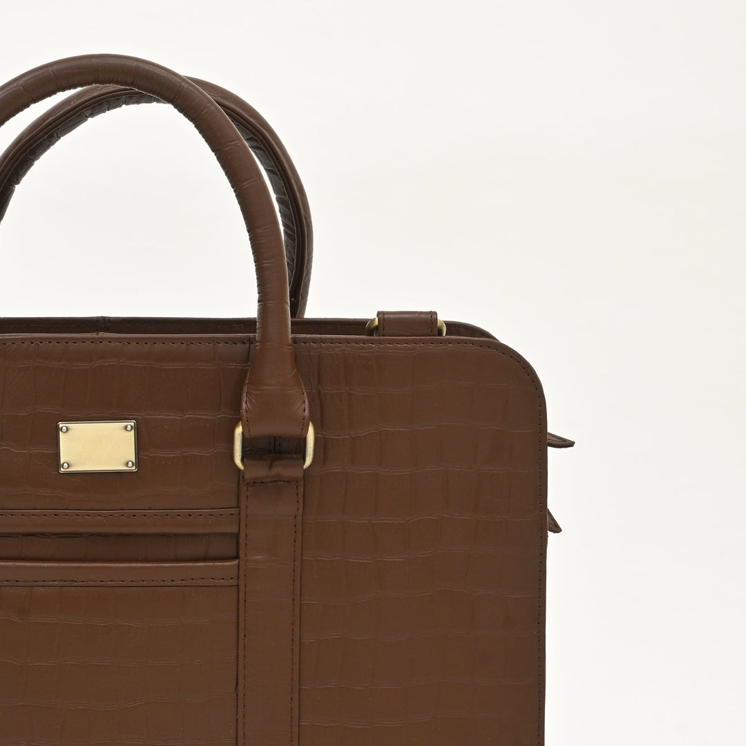 Luxury Brown Croc Leather Laptop Bag for Professionals – 15.6 Inch Business Briefcase with Dual Compartments