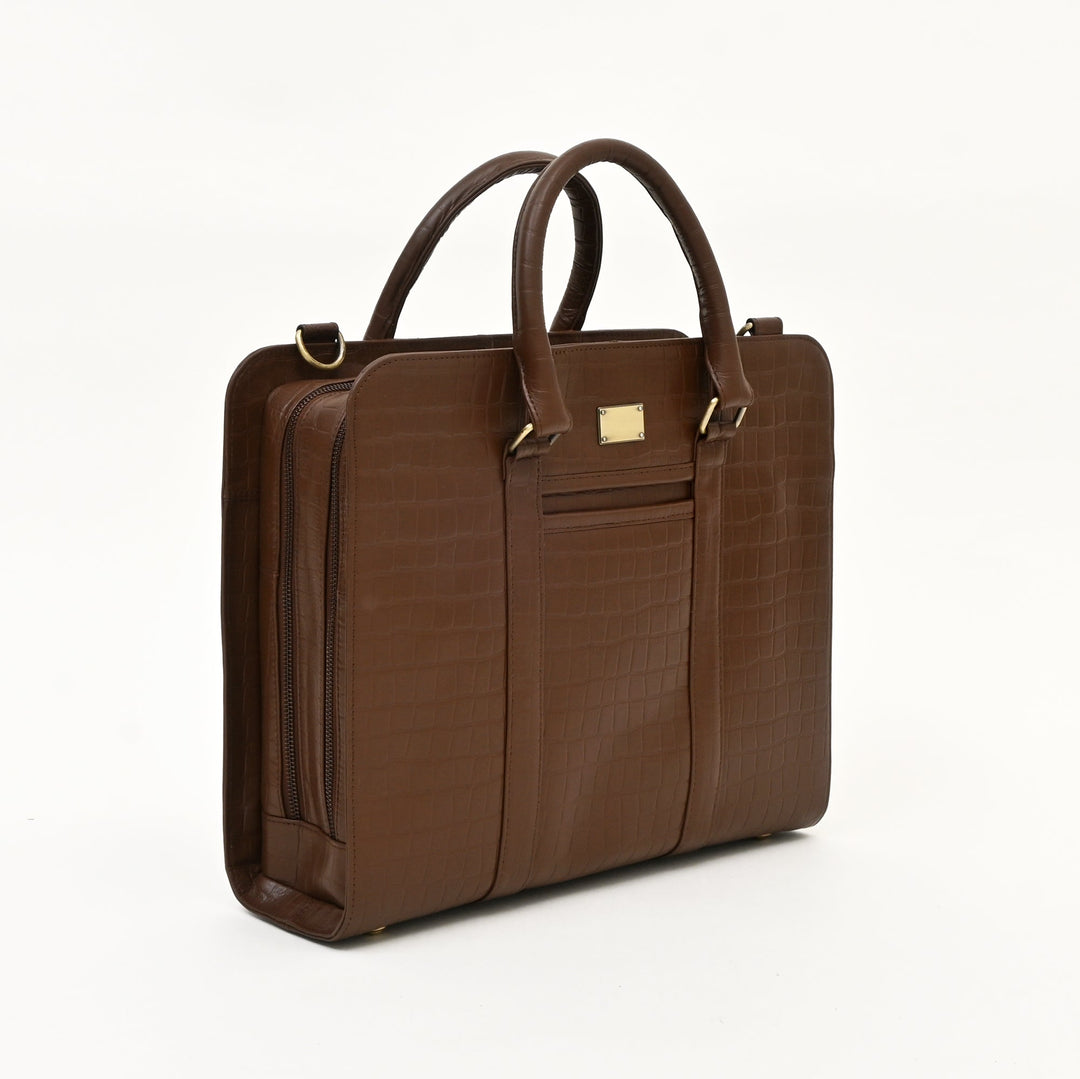 Luxury Brown Croc Leather Laptop Bag for Professionals – 15.6 Inch Business Briefcase with Dual Compartments