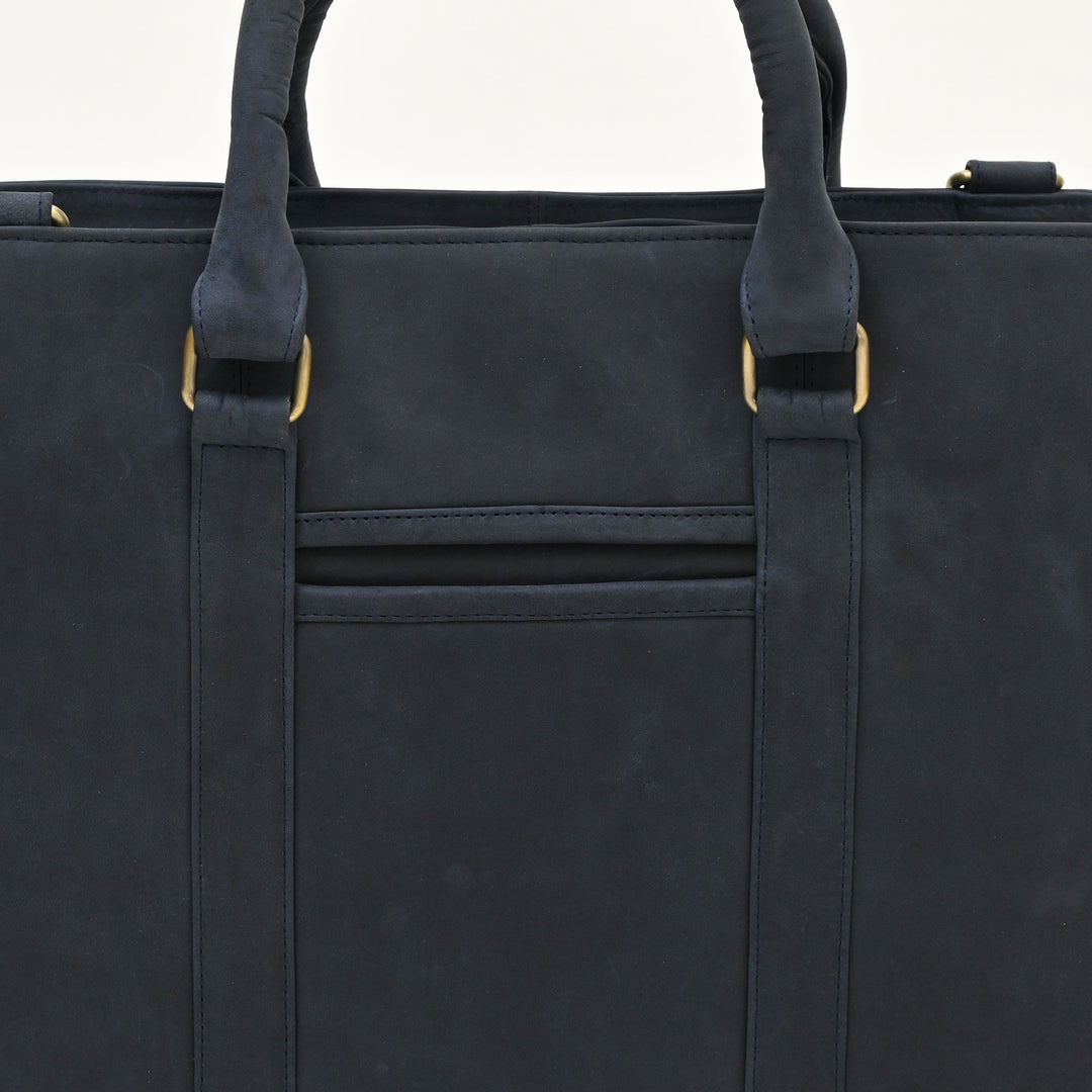 Premium Full-Grain Oily Blue Leather Laptop Business Bag for Men | 15.6 Inch Office & Travel Briefcase with Padded Laptop Sleeve & Dual Compartments