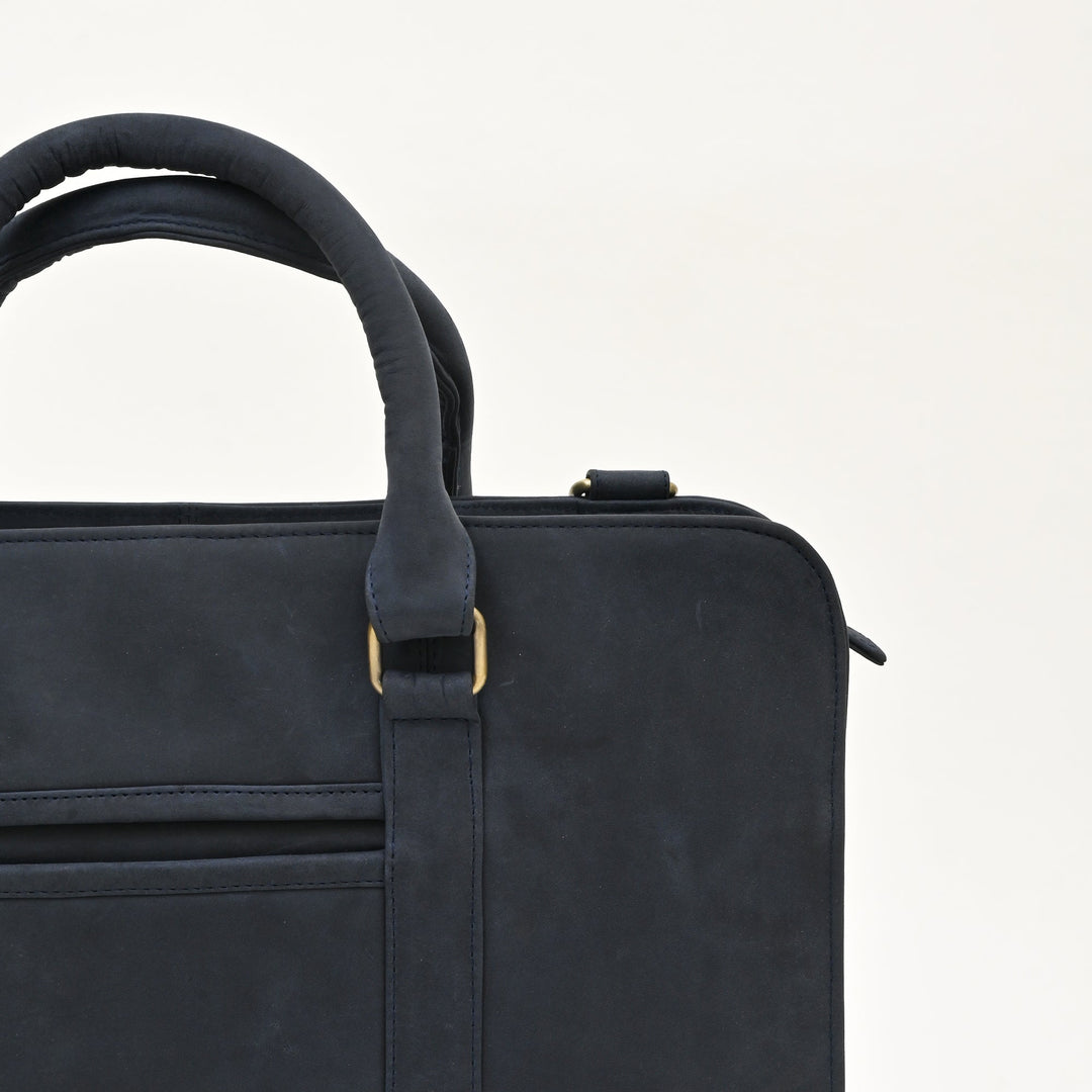 Premium Full-Grain Oily Blue Leather Laptop Business Bag for Men | 15.6 Inch Office & Travel Briefcase with Padded Laptop Sleeve & Dual Compartments