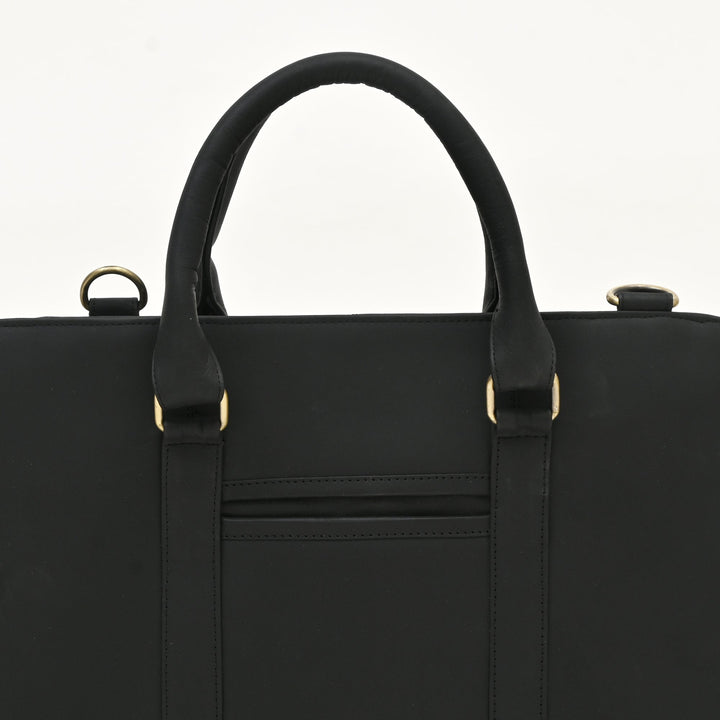 Premium Black Napa Leather Laptop Business Bag for Men & Women – 15.6 Inch Professional Office Bag with Multiple Compartments