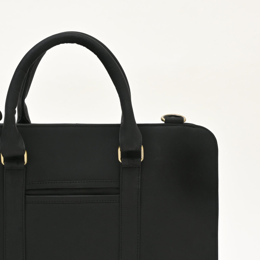 Premium Black Napa Leather Laptop Business Bag for Men & Women – 15.6 Inch Professional Office Bag with Multiple Compartments