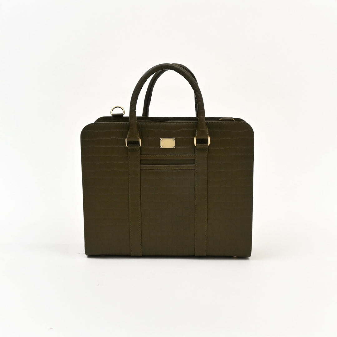 Stylish Green Croc Leather Laptop Business Bag – Genuine Leather Briefcase for Work & Travel