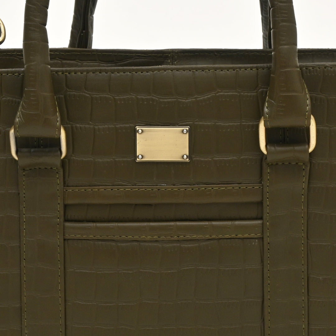 Stylish Green Croc Leather Laptop Business Bag – Genuine Leather Briefcase for Work & Travel