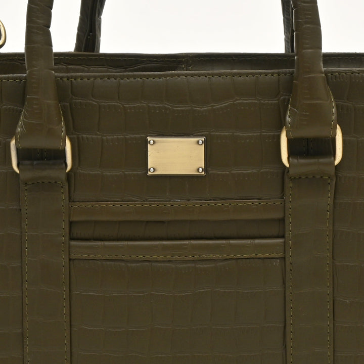 Stylish Green Croc Leather Laptop Business Bag – Genuine Leather Briefcase for Work & Travel