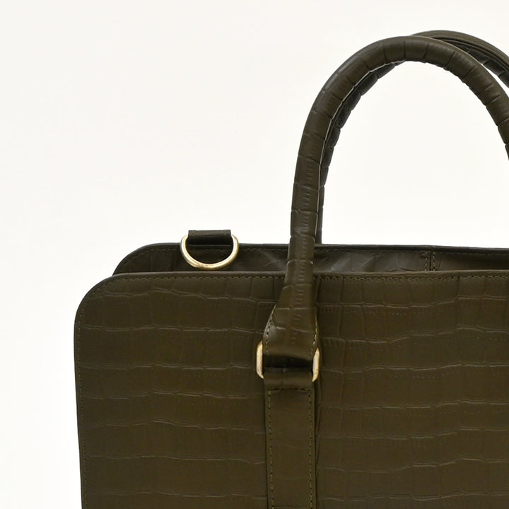 Stylish Green Croc Leather Laptop Business Bag – Genuine Leather Briefcase for Work & Travel