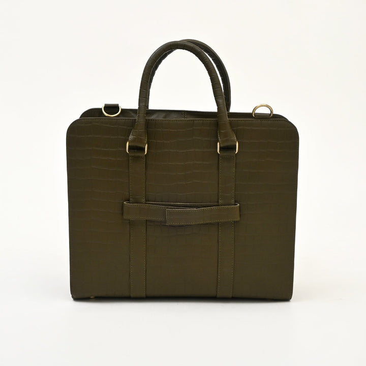 Stylish Green Croc Leather Laptop Business Bag – Genuine Leather Briefcase for Work & Travel