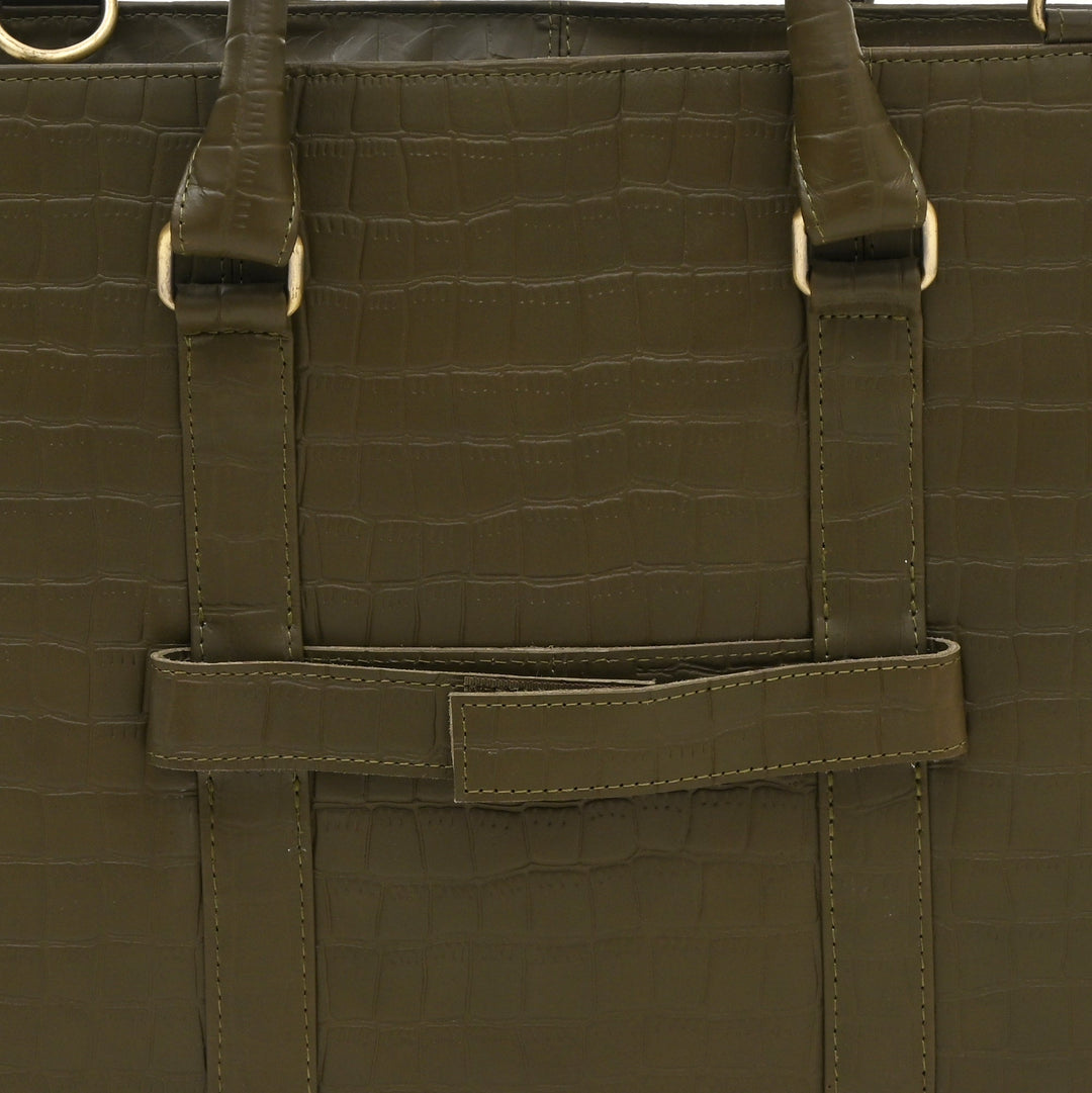 Stylish Green Croc Leather Laptop Business Bag – Genuine Leather Briefcase for Work & Travel
