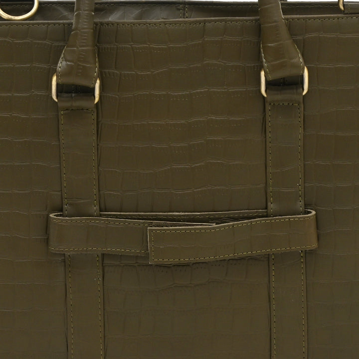 Stylish Green Croc Leather Laptop Business Bag – Genuine Leather Briefcase for Work & Travel