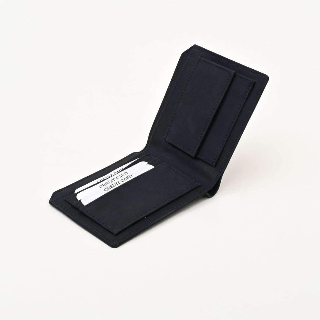 Luxury Blue Full-Grain Leather Wallet – Slim Waxy Finish with Coin Pocket & Card Slots