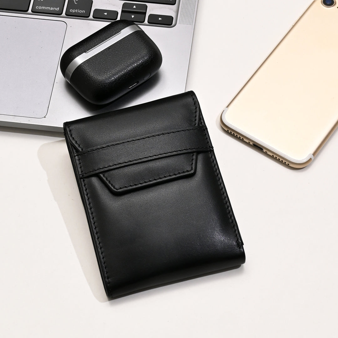 Men’s Leather Wallet 3S Napblk – Premium Black Napa Leather Slim Wallet with Coin Pocket & 6 Card Slots | Luxury Handcrafted Gents Wallet