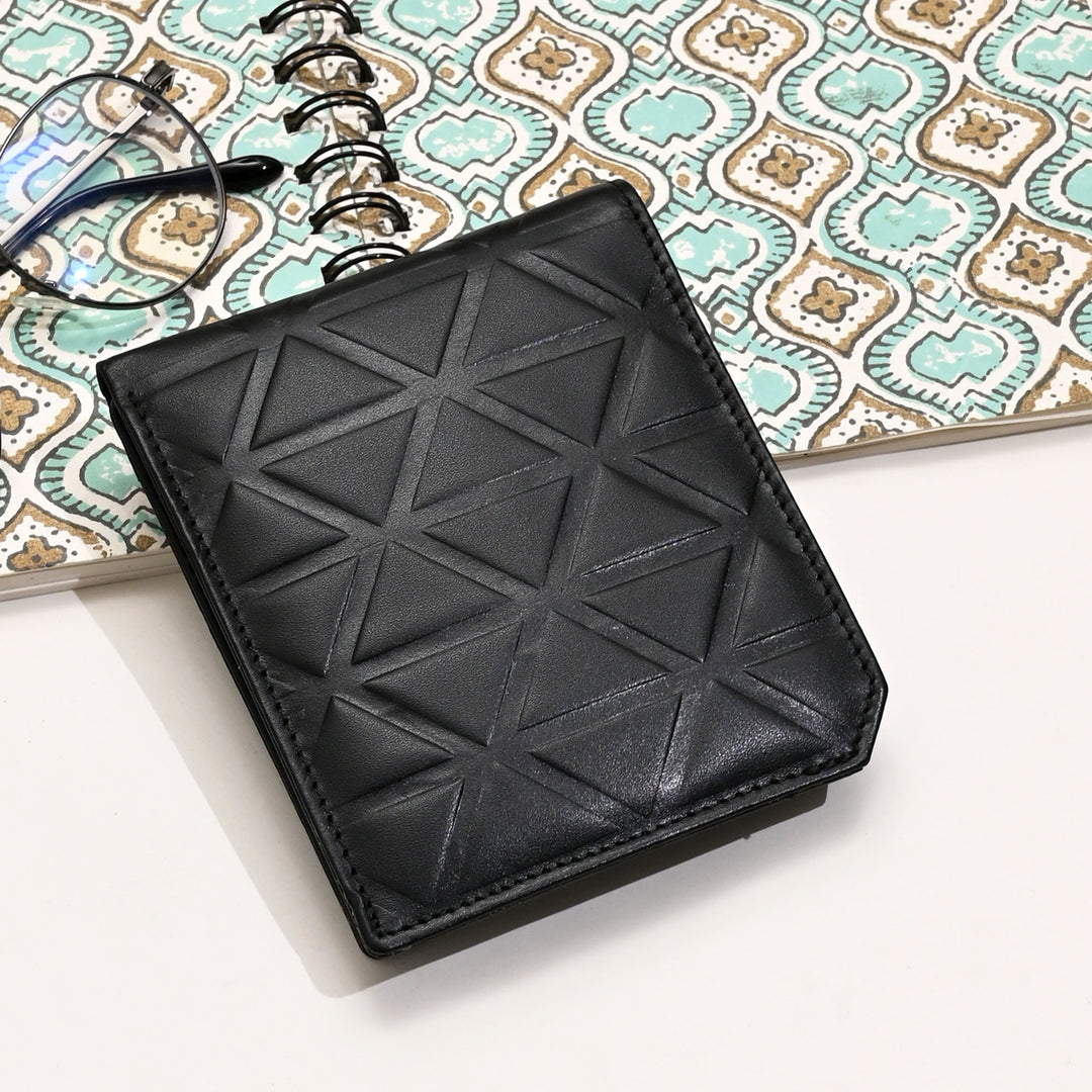 Luxury Black Napa Leather Wallet – Slim Croc Design with Coin Pocket & Card Slots