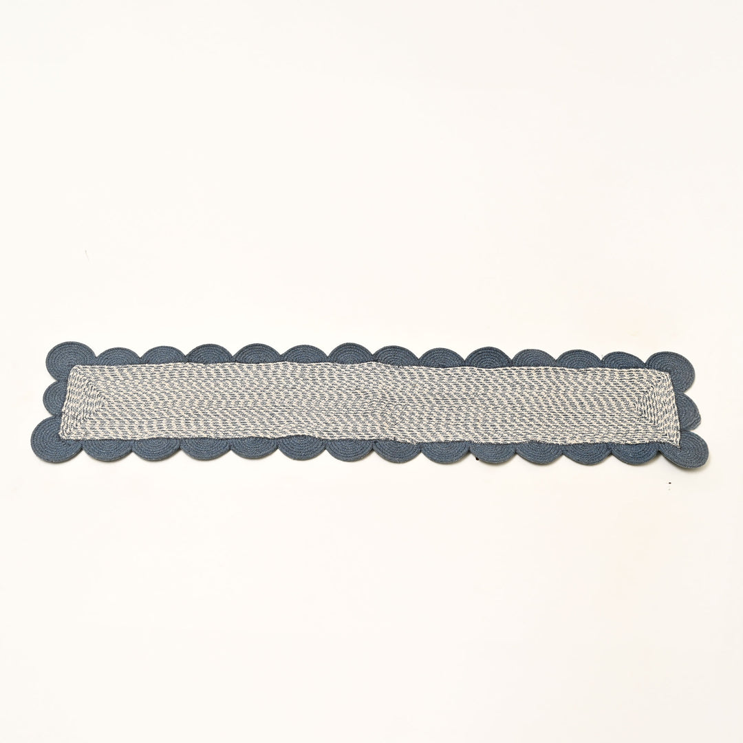 Blue Cotton Braided Table Runner 14x72 in – Handcrafted Natural Dining and Console Table Decor