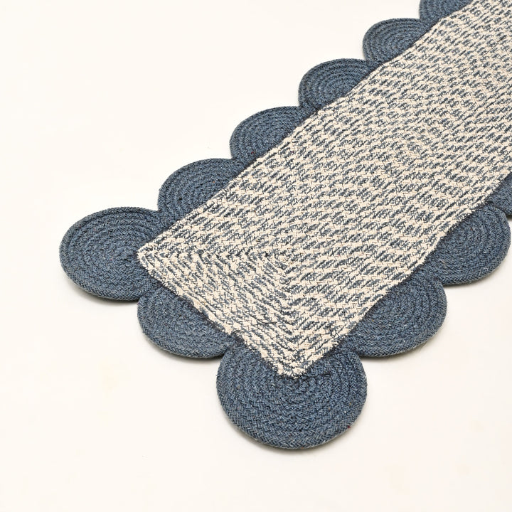 Blue Cotton Braided Table Runner 14x72 in – Handcrafted Natural Dining and Console Table Decor